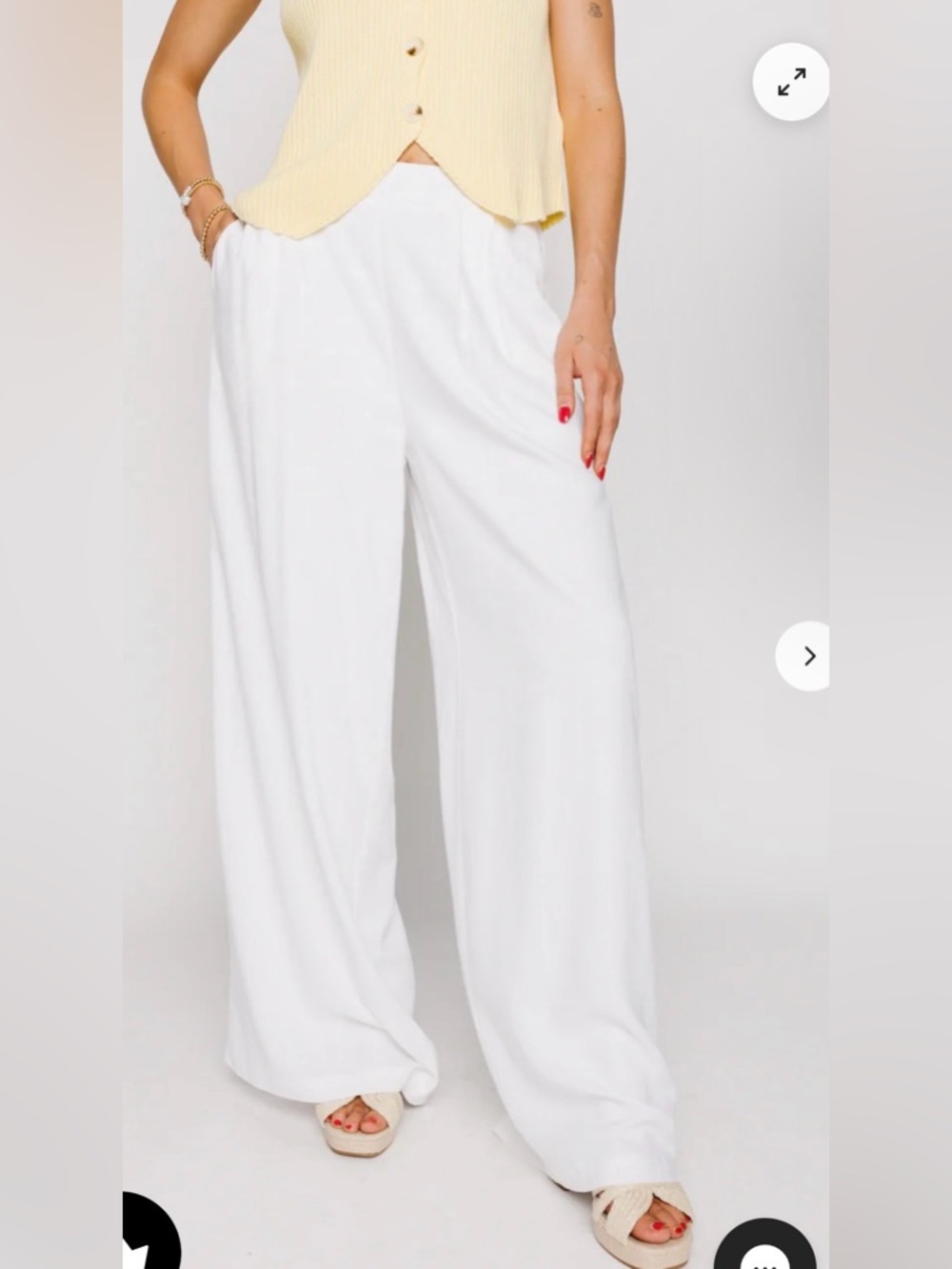 Linen blend Wide-Leg Pull-On Pants - White Large
